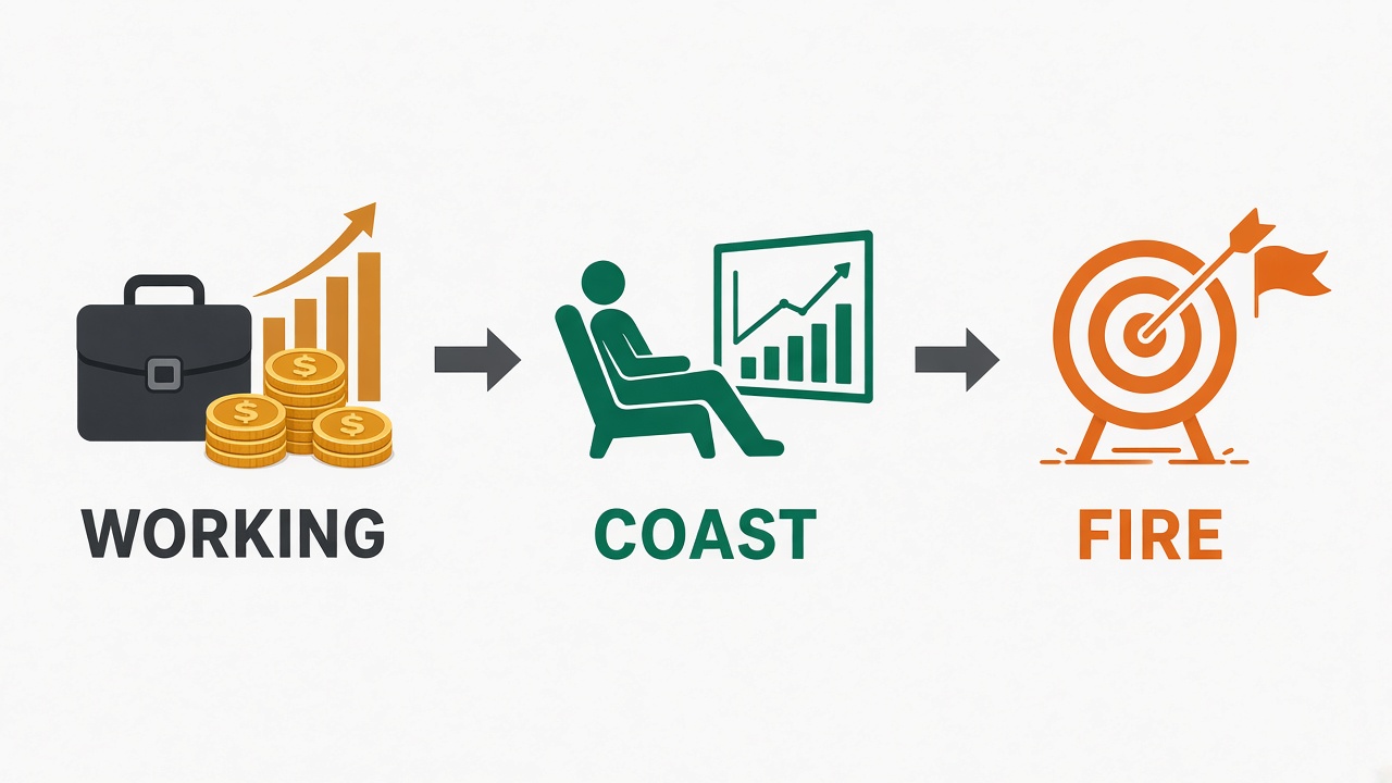Three stages: Working, Coast, then FIRE